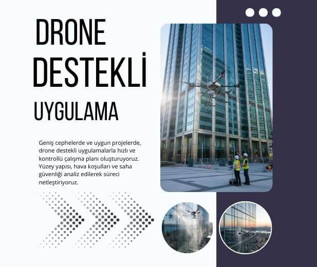 Geniş bina cephesinde drone destekli yöntemle planlanan hızlı ve kontrollü uygulama