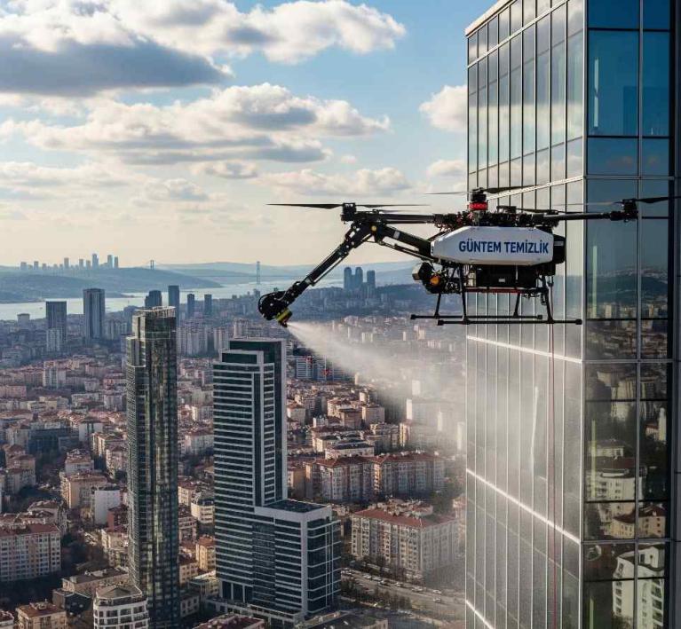 Drone ile plaza cam temizliği hizmeti