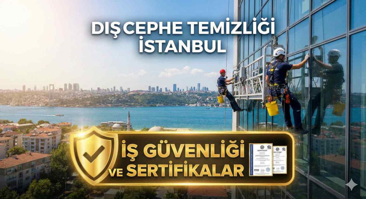 İple erişimle dış cephe cam temizliği yapan ekip, baret ve emniyet kemeriyle güvenli çalışma