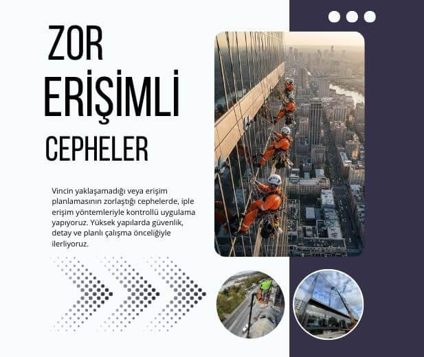 Yüksek binada iple erişim ekibiyle zor erişimli cam yüzeylerde yapılan kontrollü uygulama