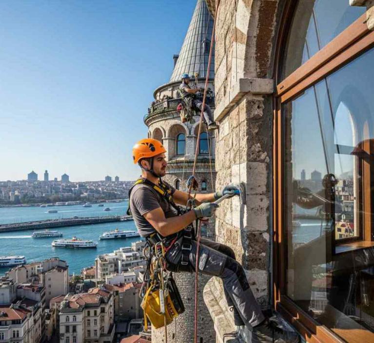 Profesyonel dış cephe cam temizliği çalışmaları