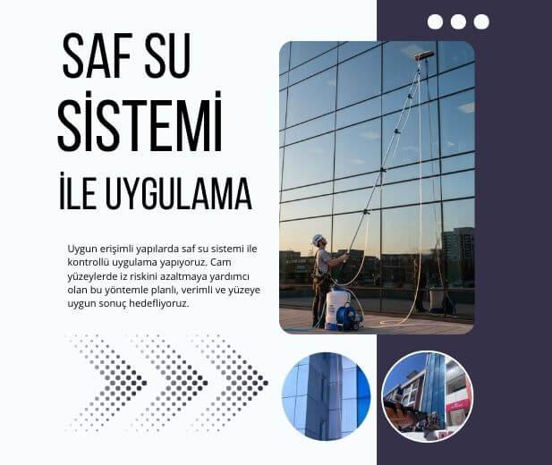 Teleskopik ekipman ve saf su sistemiyle cam yüzeyde yapılan yerden kontrollü uygulama