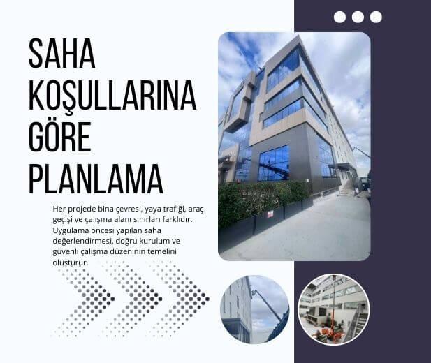 Bina çevresi ve çalışma alanı sınırlarına göre yapılan saha planlamasını gösteren örnek uygulama görseli