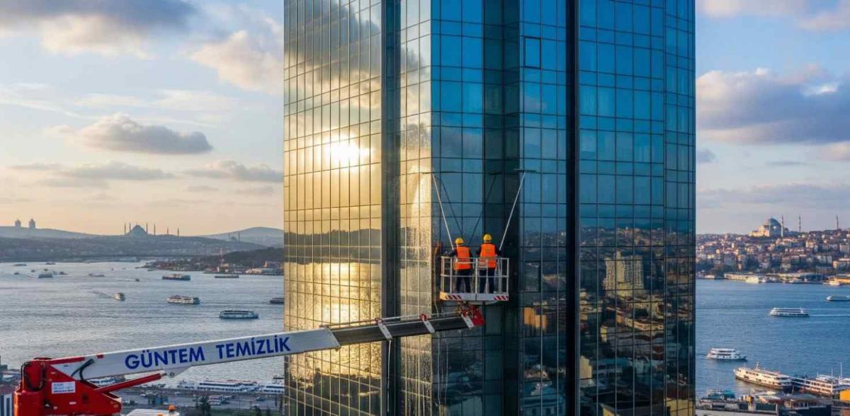 Vinçli platforma dış cephe cam temizliği hizmetleri